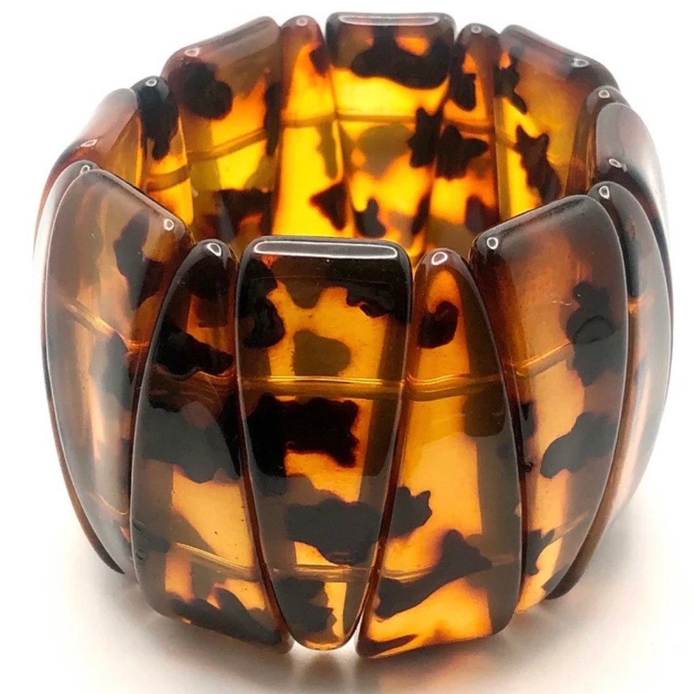 Vintage Wide Faux Tortoise Stretch Bracelet